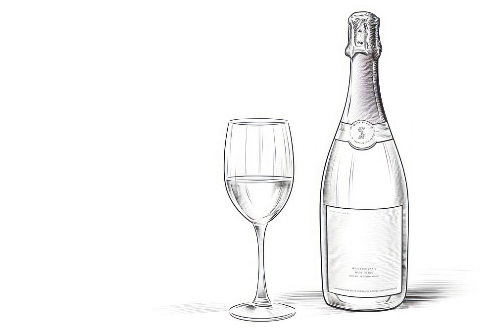 Champage outline sketch bottle glass drink.