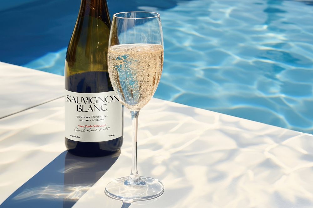 Champagnes bottle by a pool