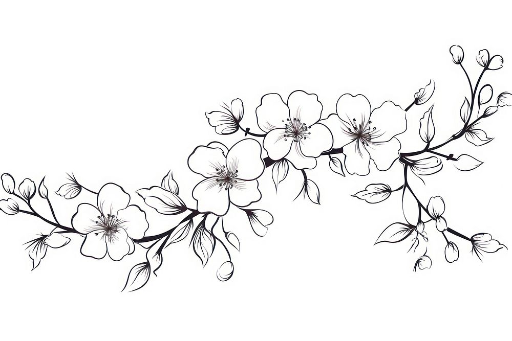 Cherry blossom outline sketch pattern drawing flower.
