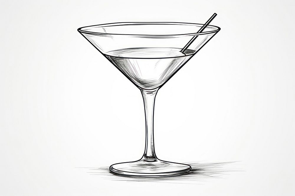 Cocktail outline sketch martini glass drink.