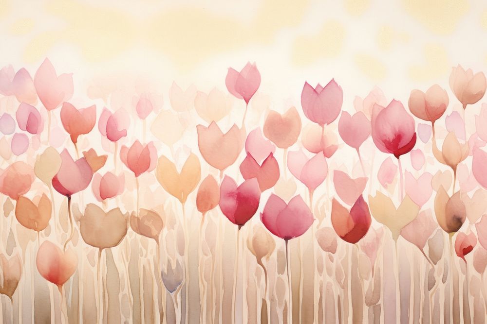 Tulip field watercolor background backgrounds blossom flower.