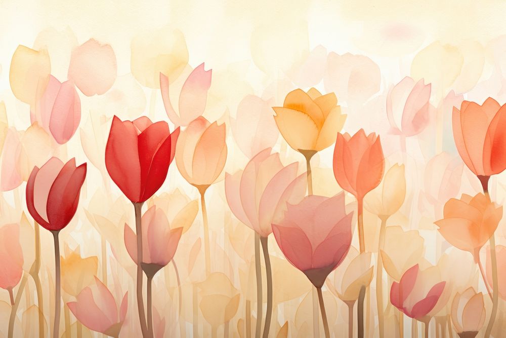 Tulip field watercolor background painting backgrounds blossom.