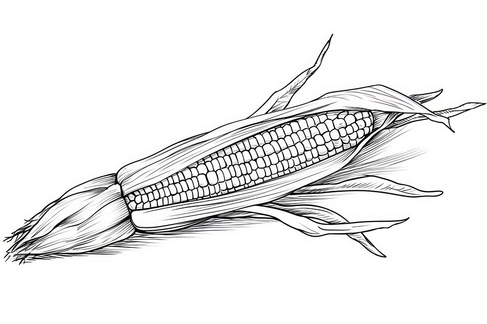 Corn outline sketch drawing food white background.
