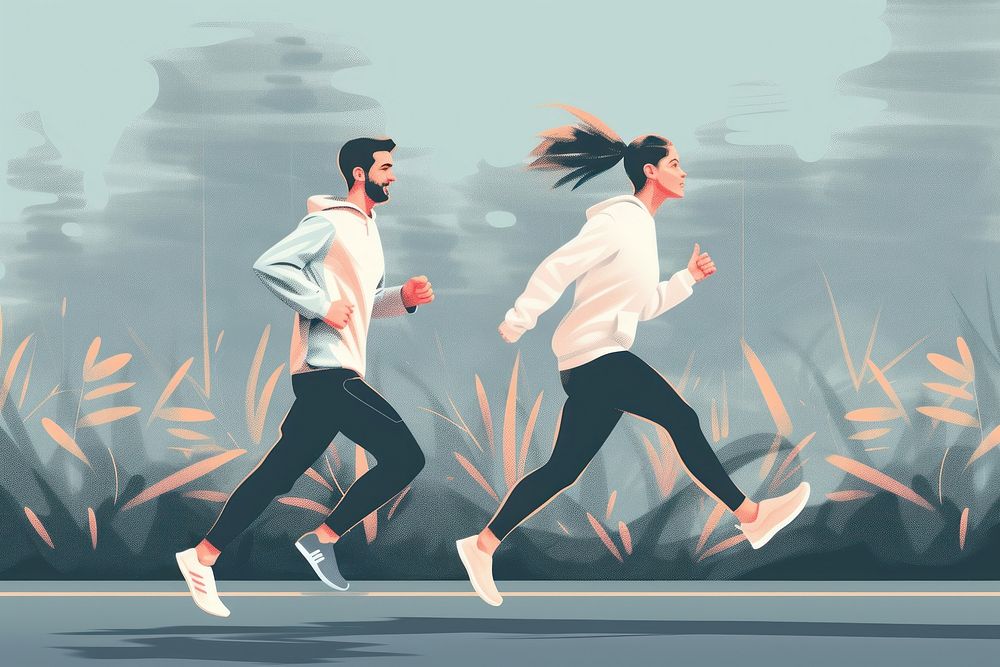 Couple wearing sportwear running together recreation jogging sports.