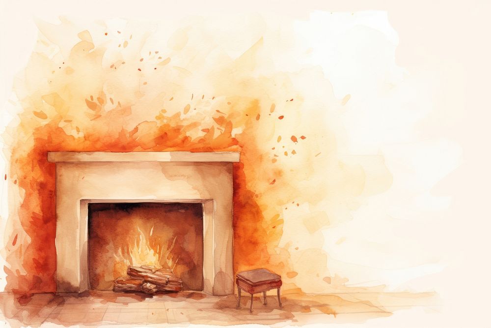 Fireplace watercolor background hearth old architecture.
