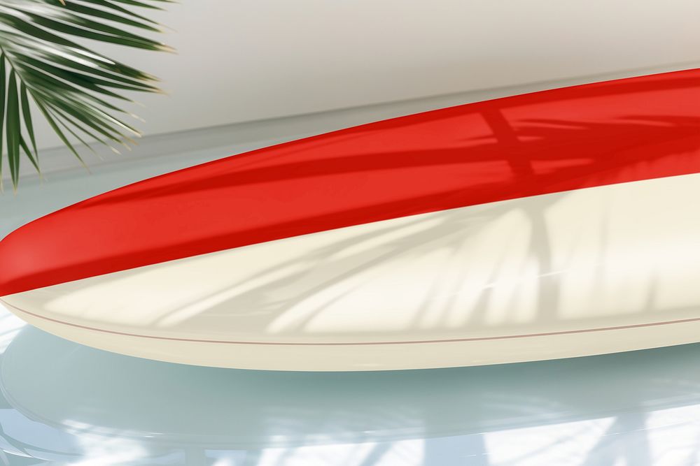 Red & beige surfboard with natural light