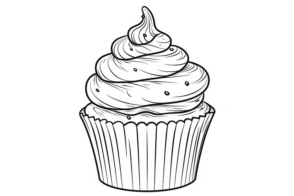 Cupcake outline sketch dessert icing cream.
