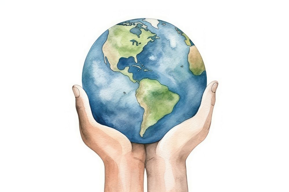 Hand holding earth planet space globe.