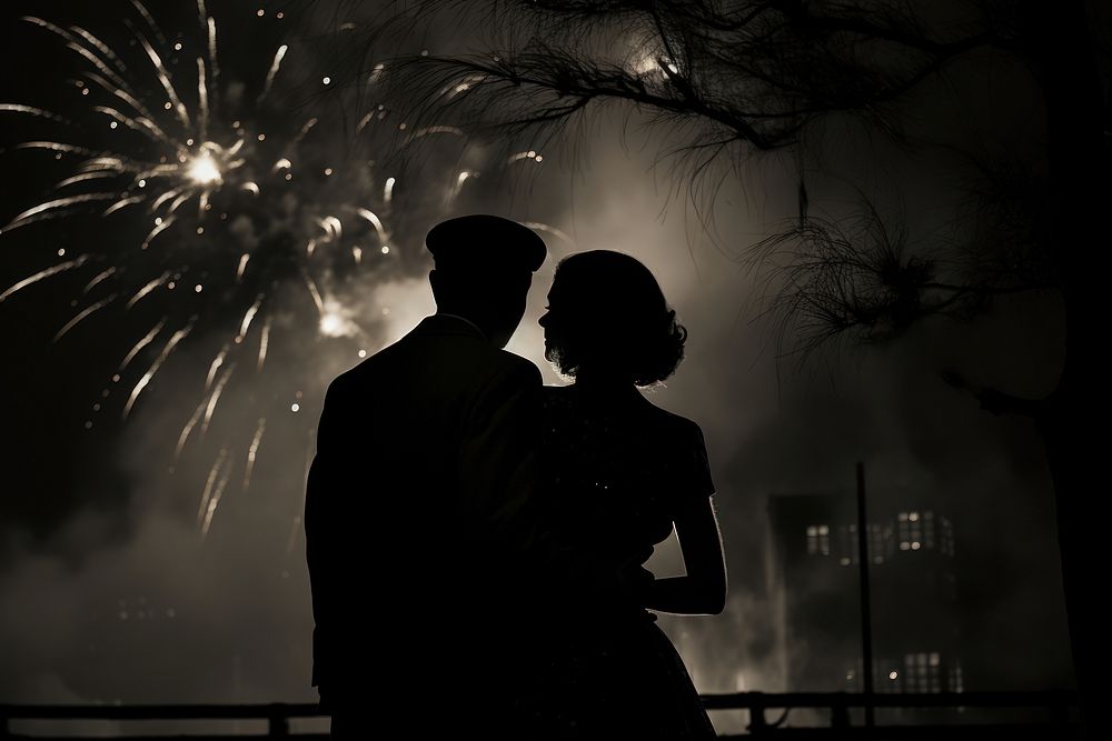 Fireworks silhouette lighting wedding.