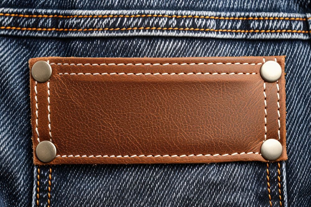 Empty leather label embroider on back side jeans pants backgrounds wallet accessories.