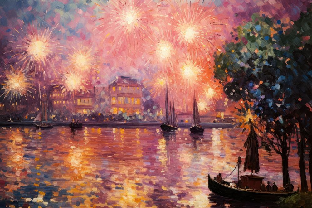 Fireworks painting outdoors transportation.