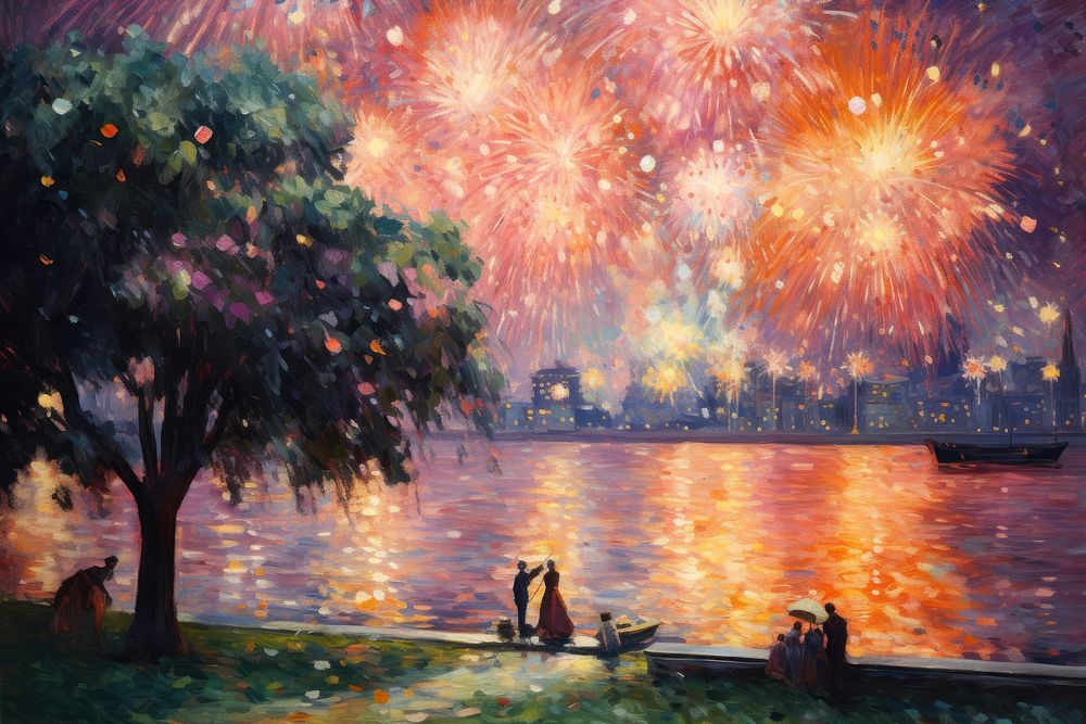 Fireworks painting outdoors transportation.