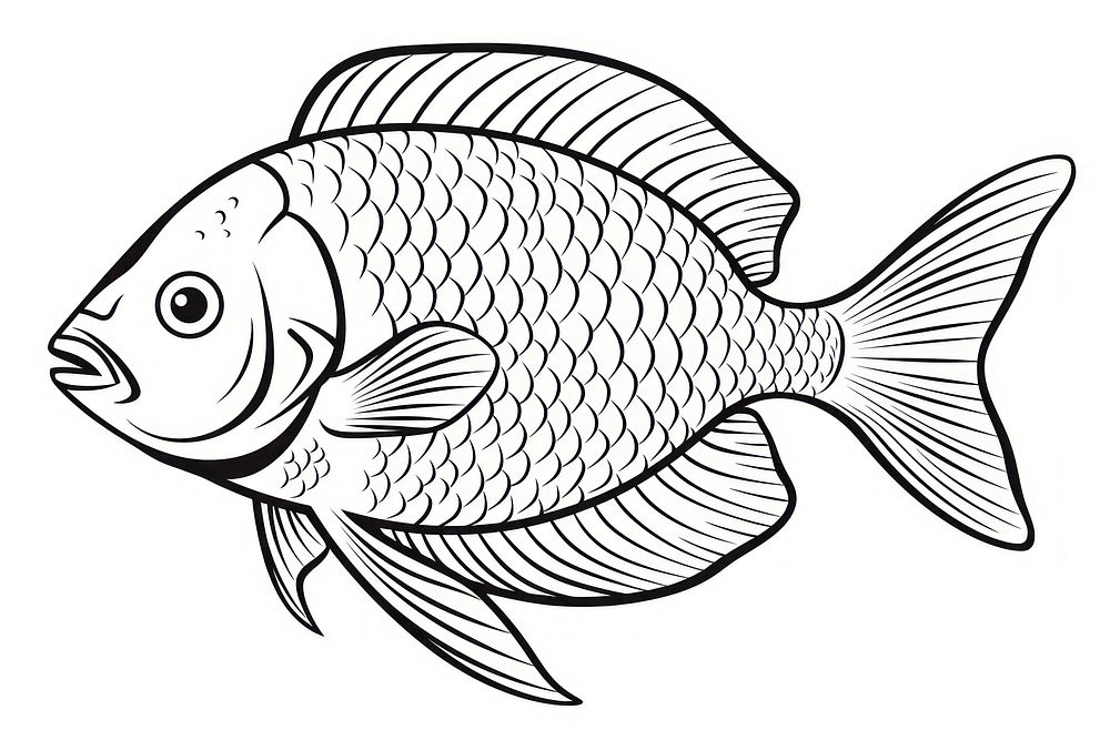 Fish outline sketch animal monochrome goldfish.