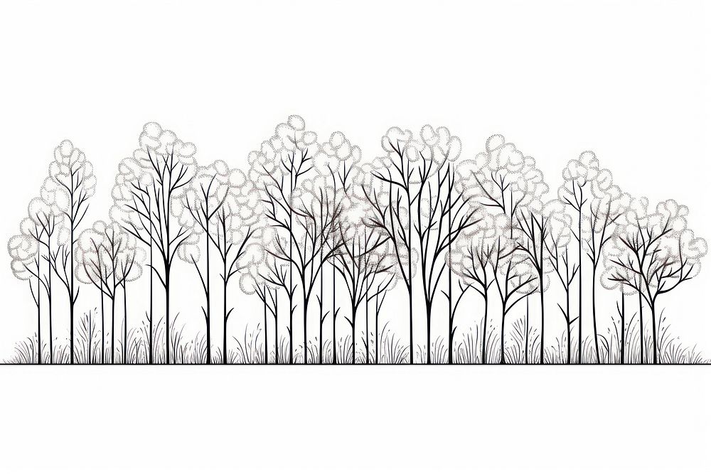 Forest outline sketch drawing plant white background.