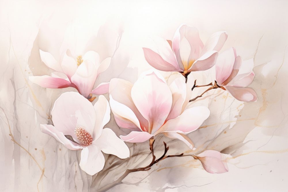 Magnolias watercolor background painting blossom flower.