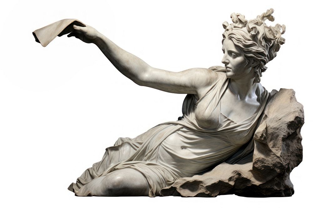 Greek sculpture power to women statue art white background.