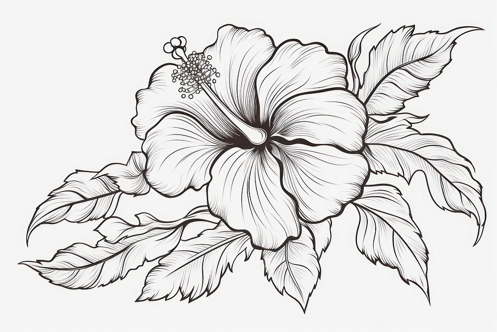 Hibiscus outline sketch drawing flower plant.