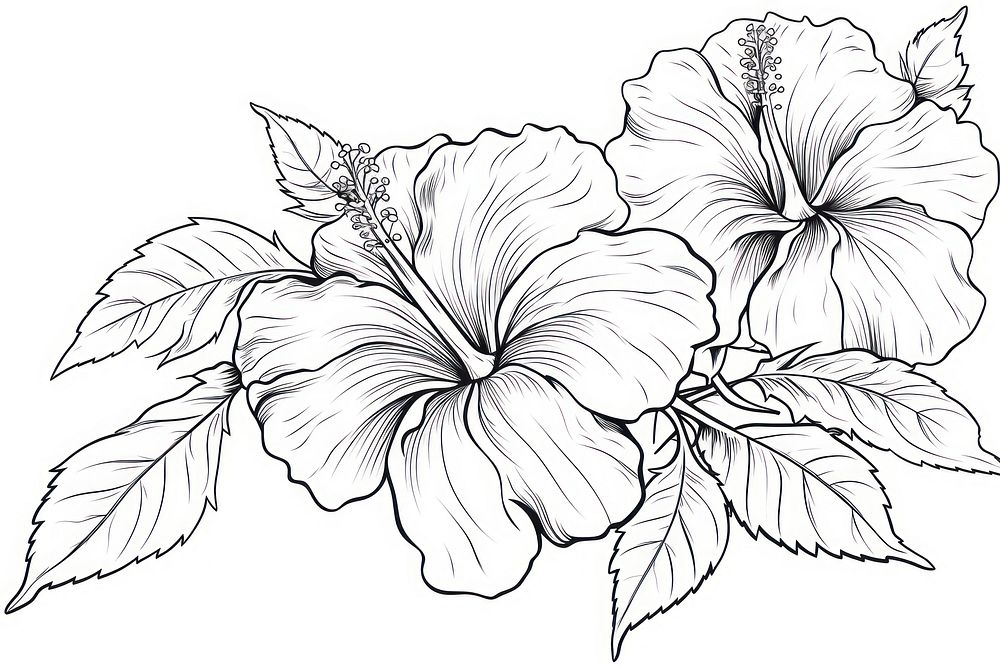 Hibiscus outline sketch drawing flower plant.