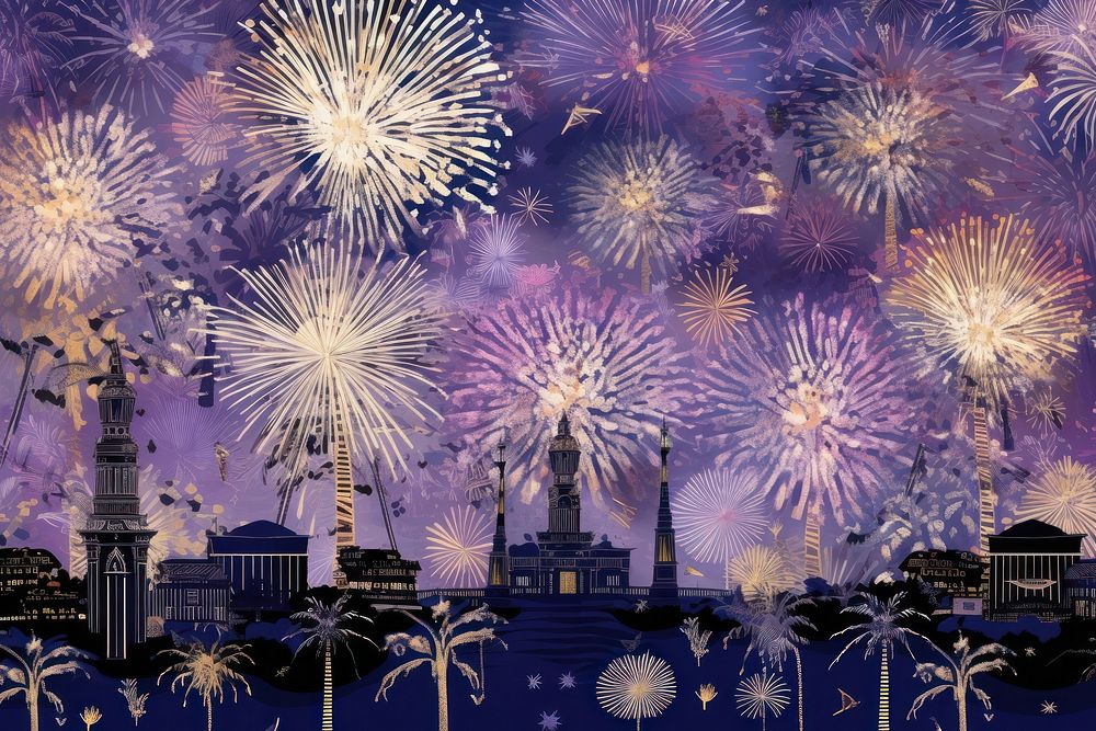 Toile art style with firework fireworks architecture outdoors.