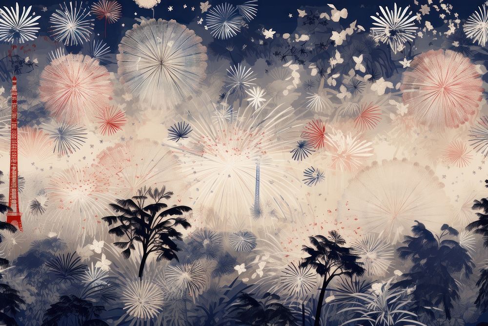 Toile art style with firework fireworks outdoors plant.