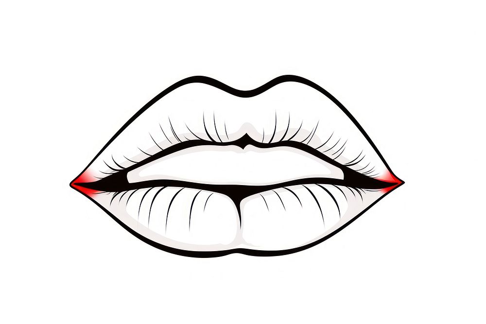 Lips outline sketch lipstick white background moustache.