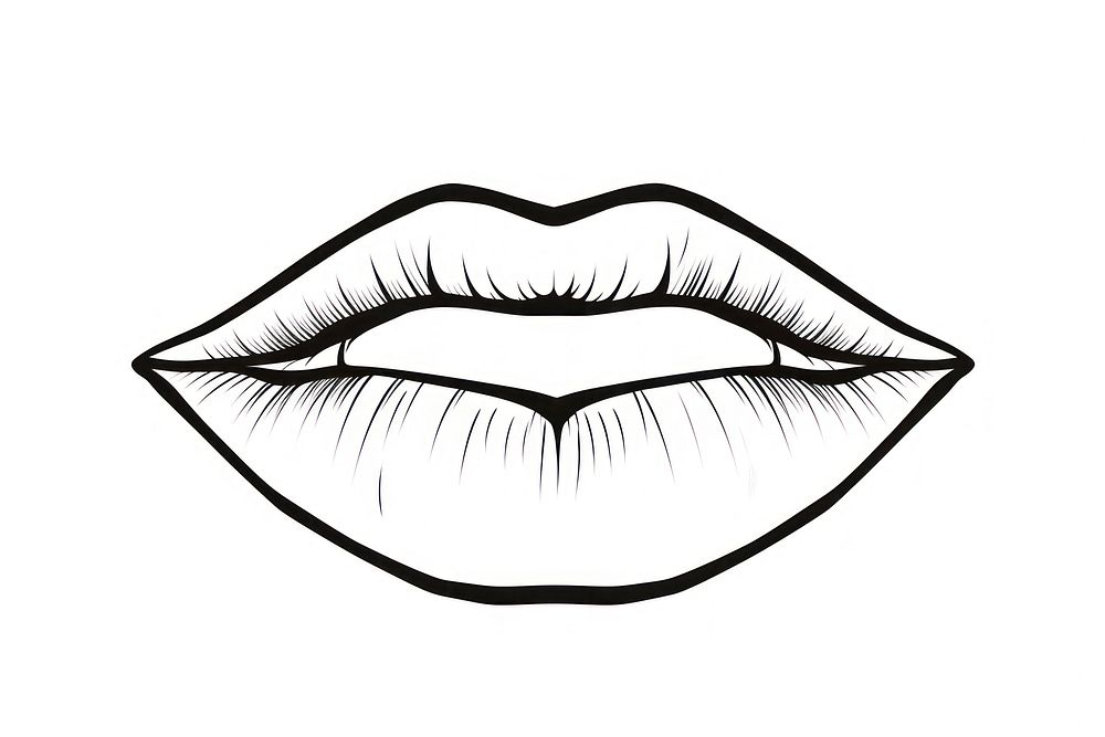 Lips outline sketch drawing white white background.