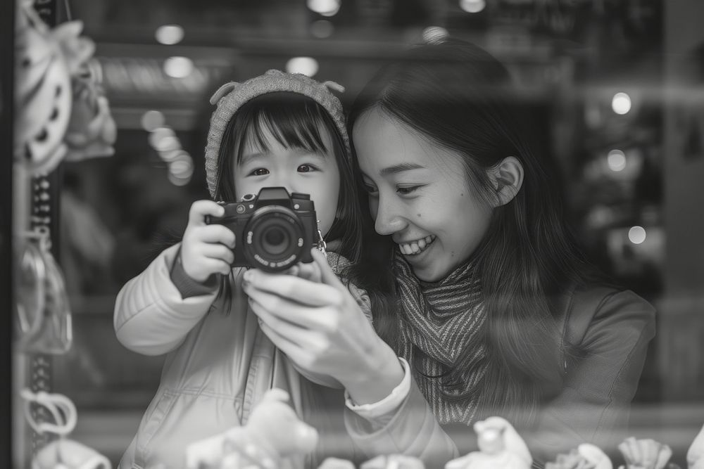 Mother and child portrait camera adult.