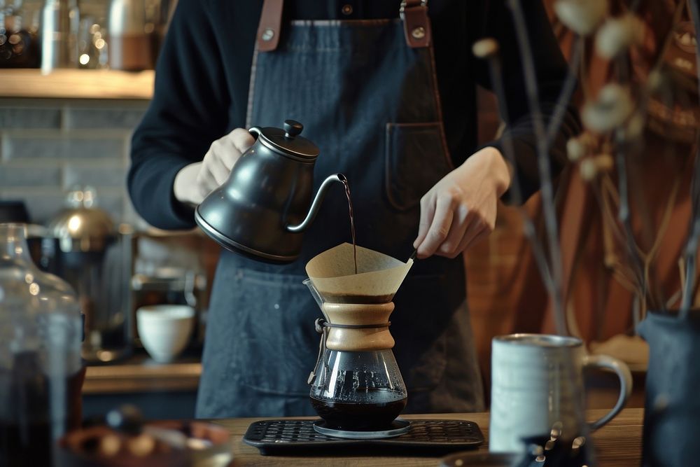 Barista making coffee hand.