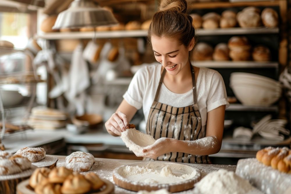 Woman cooking bakery in bakery shop bread food entrepreneur.
