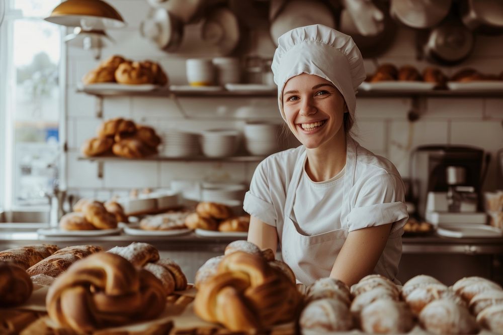 Woman cooking bakery in bakery shop adult bread chef.