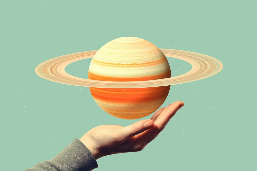 Hand holding saturn planet space astronomy.