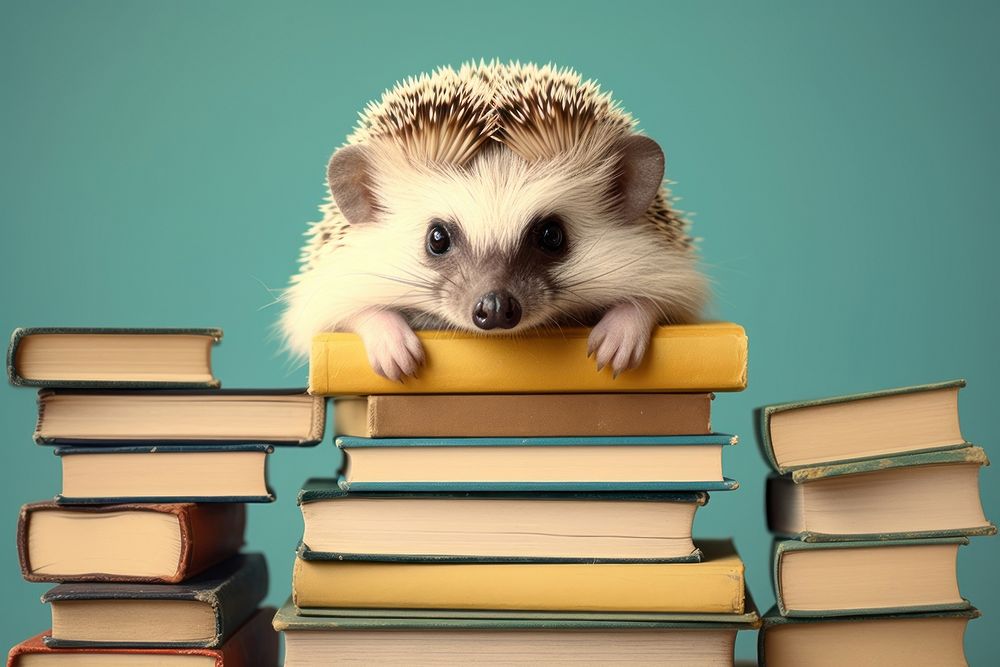 Hedgehog reading publication animal mammal.