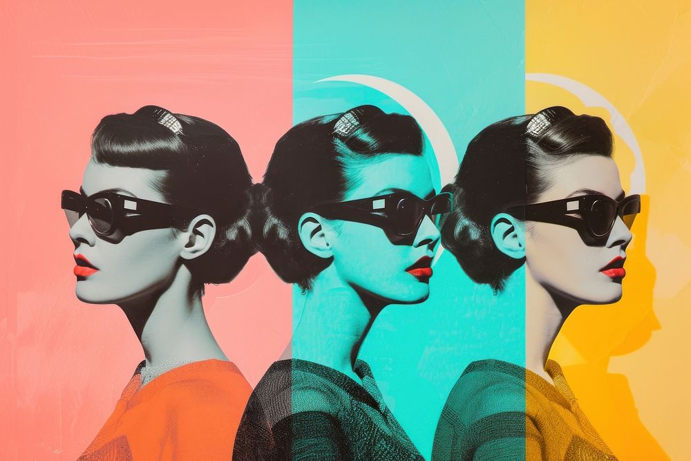 Retro collage of women campaign sunglasses adult art.