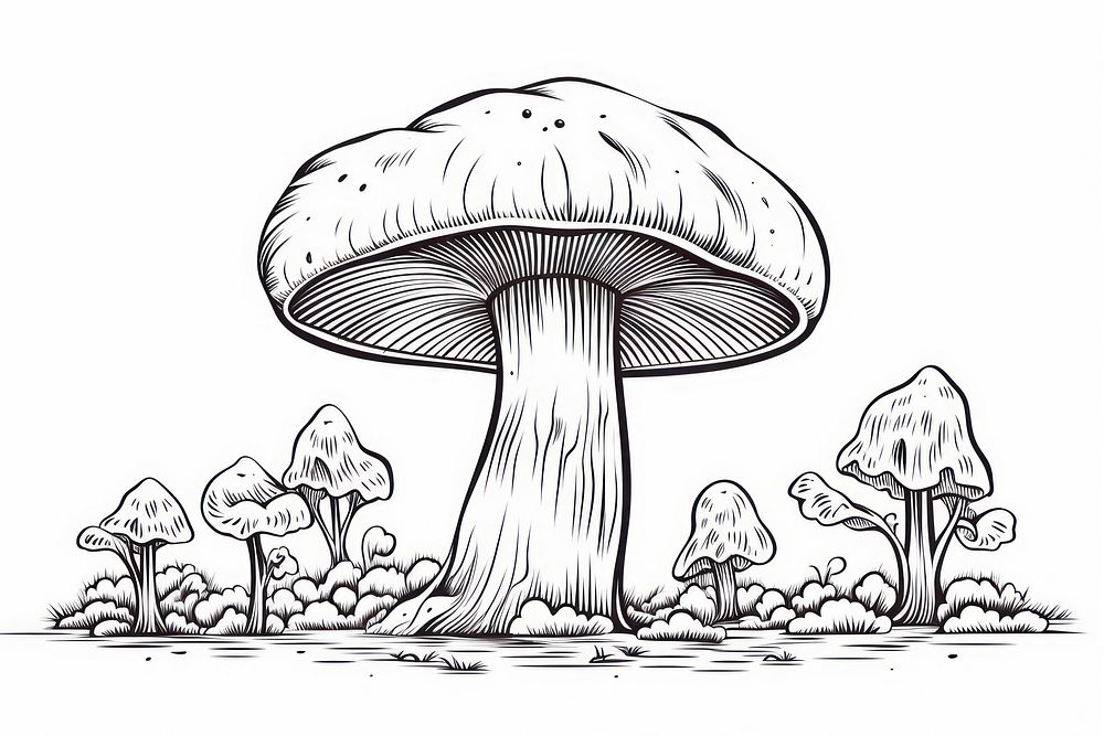 Mushroom outline sketch outdoors drawing fungus.