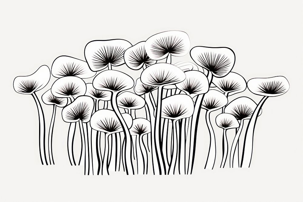 Mushroom outline sketch drawing white illustrated.