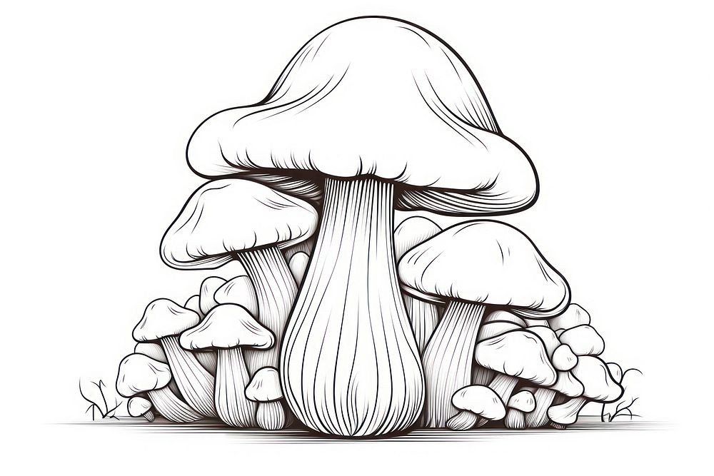Mushroom outline sketch drawing fungus plant.