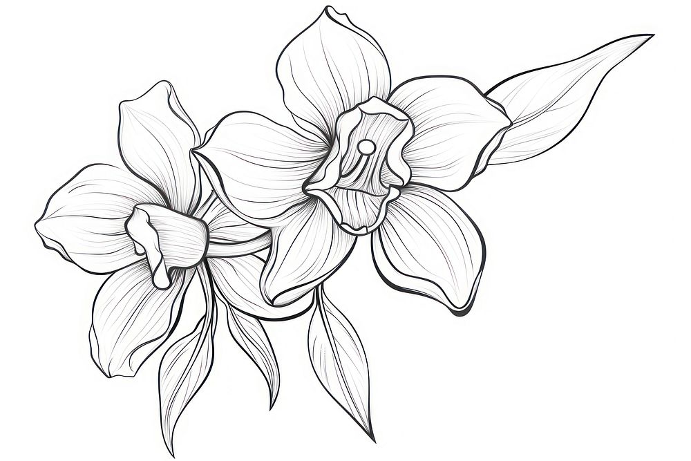 Orchid outline sketch drawing flower plant.