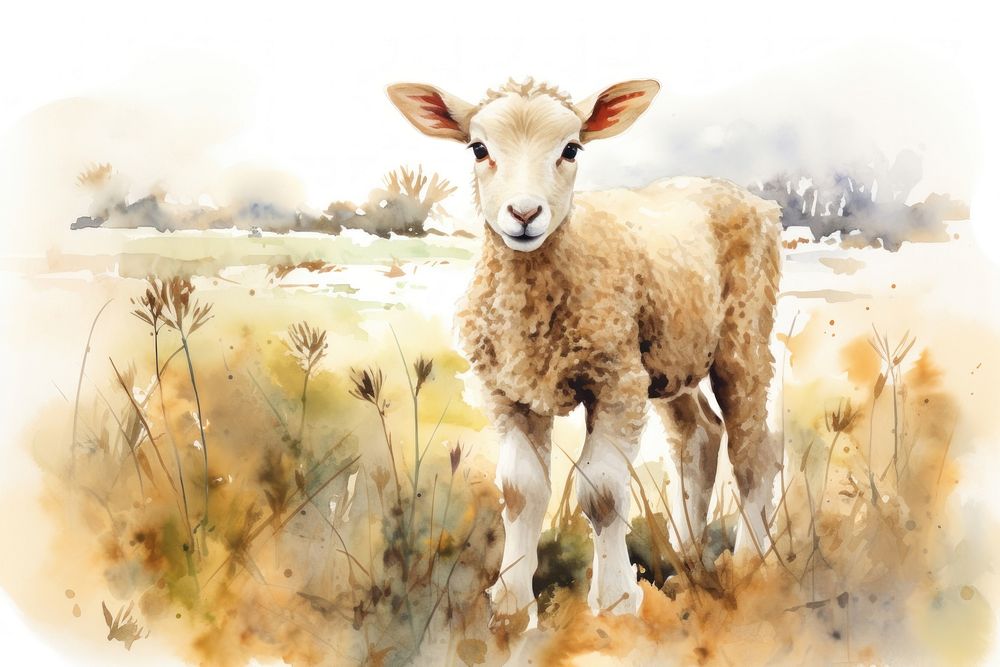 Farm landscape watercolor background livestock animal mammal.