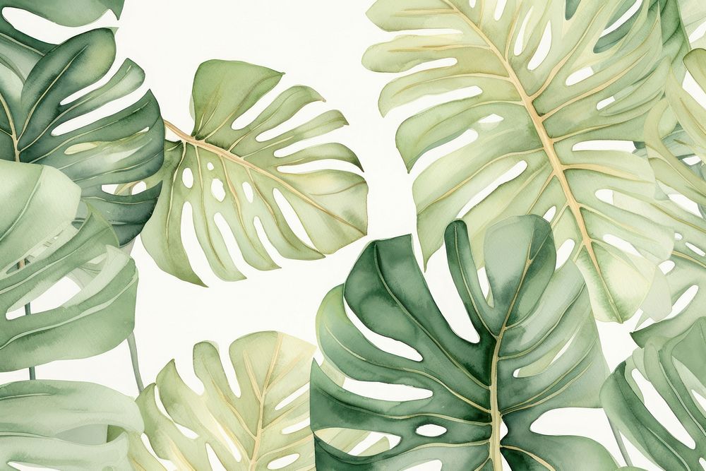 Monstera leaves watercolor background backgrounds plant green.