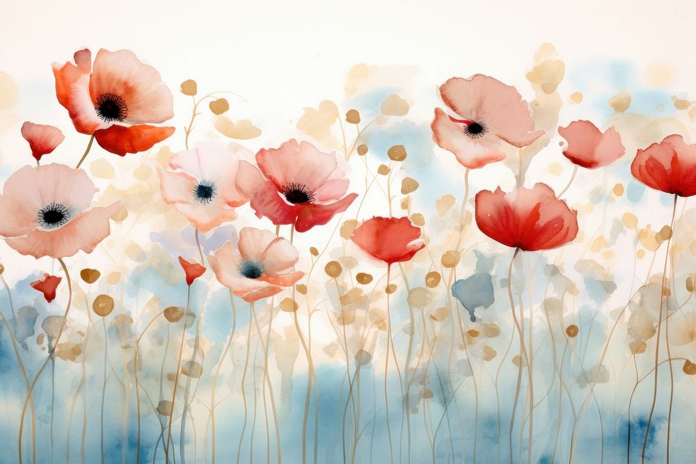 Poppies field watercolor background backgrounds painting flower.