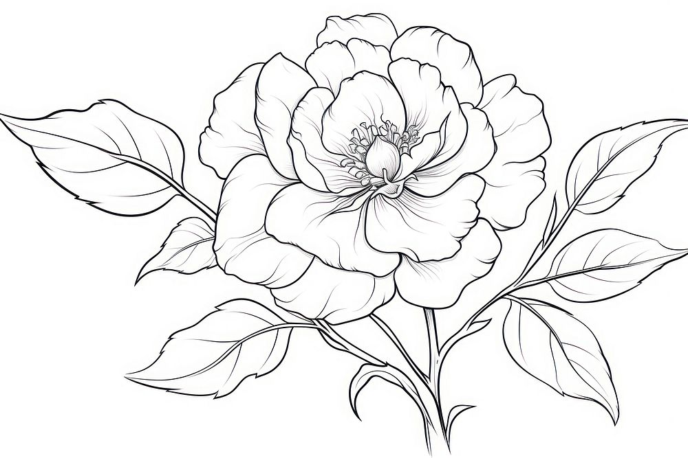 Peony outline sketch pattern drawing flower.