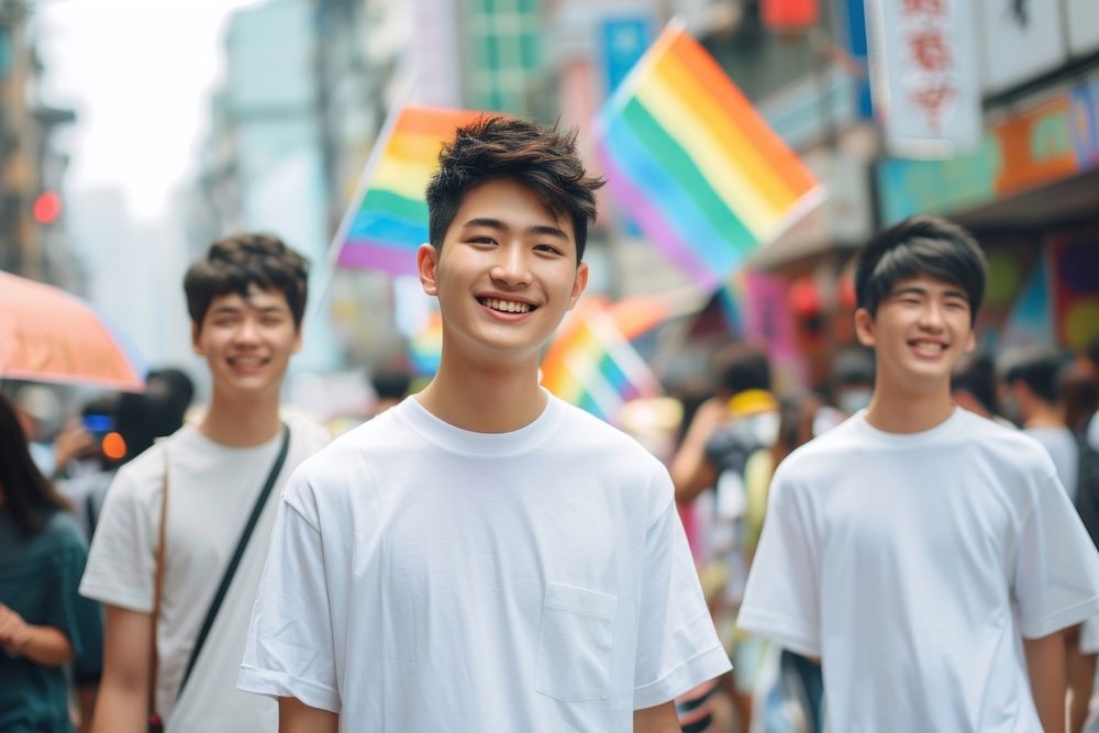 Taiwan teen men standing smiling portrait people parade.