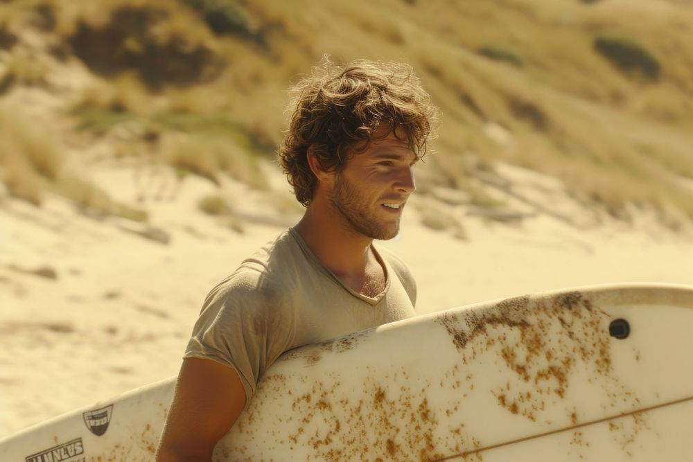 White surfboard on the beach portrait outdoors nature.