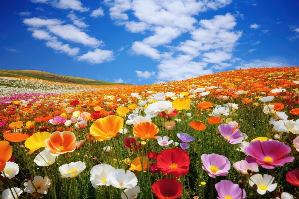 Flower field landscape nature backgrounds.