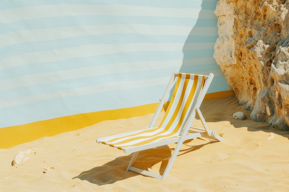 Beach lounge chair yellow and white striped furniture summer architecture.