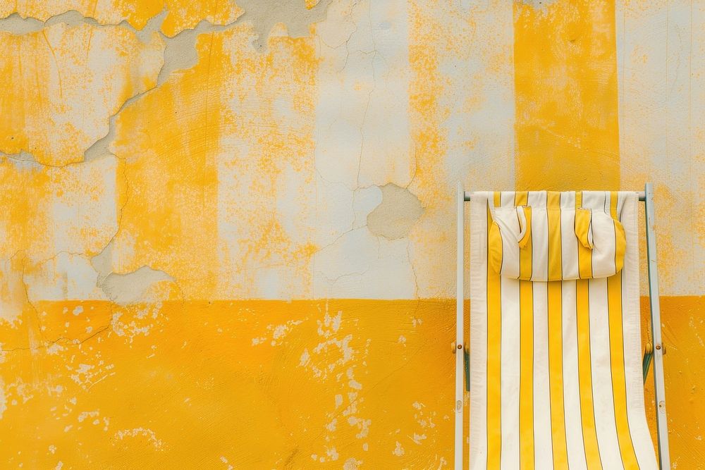 Beach lounge chair yellow and white striped backgrounds furniture architecture.