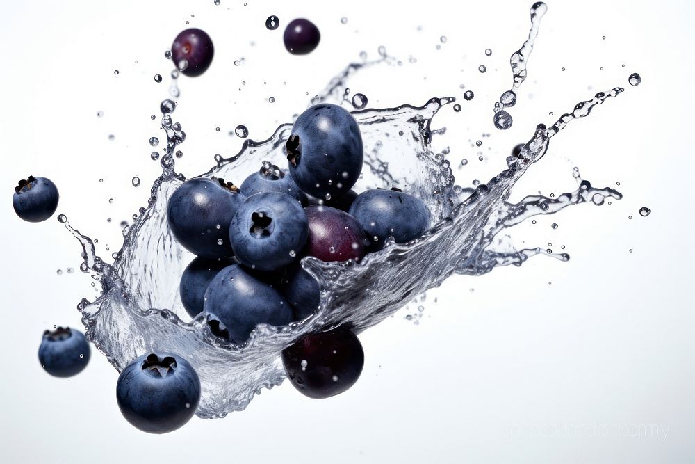 Blueberry with splash falling fruit plant.