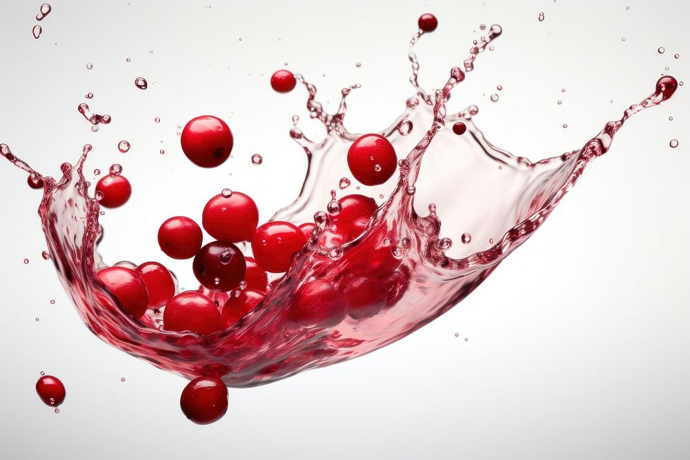Cranberry with splash falling refreshment splattered.