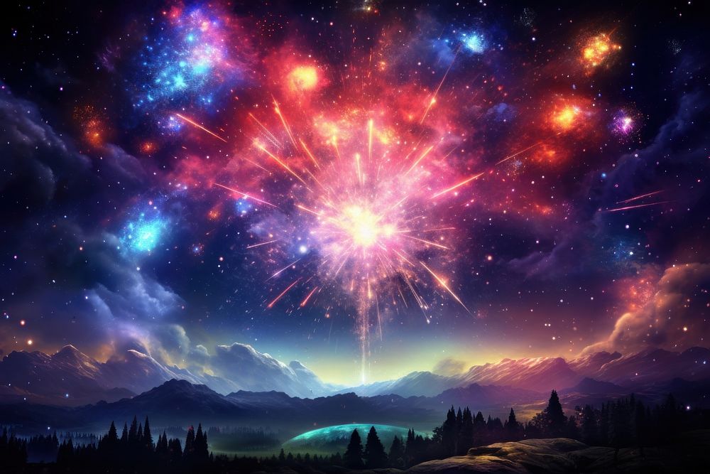 Fireworks space landscape astronomy.