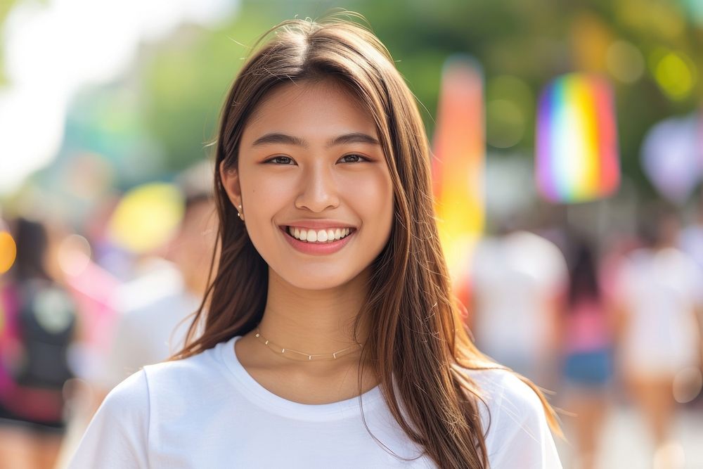South east asian teen women standing smiling portrait adult smile.